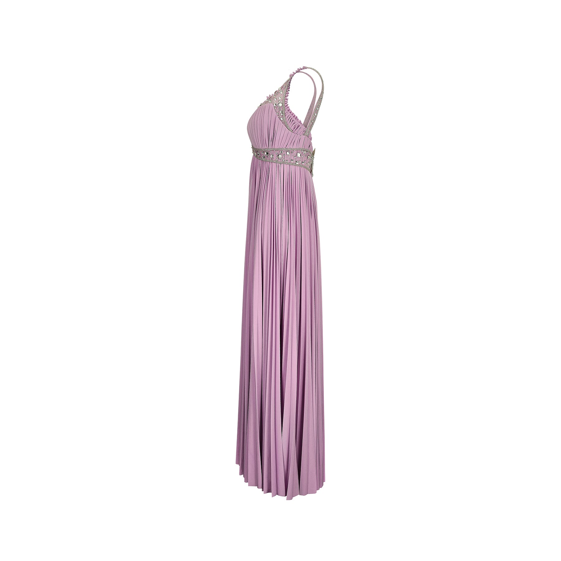 1990s Bespoke Lilac Crystal-Embellished Pleated Dress