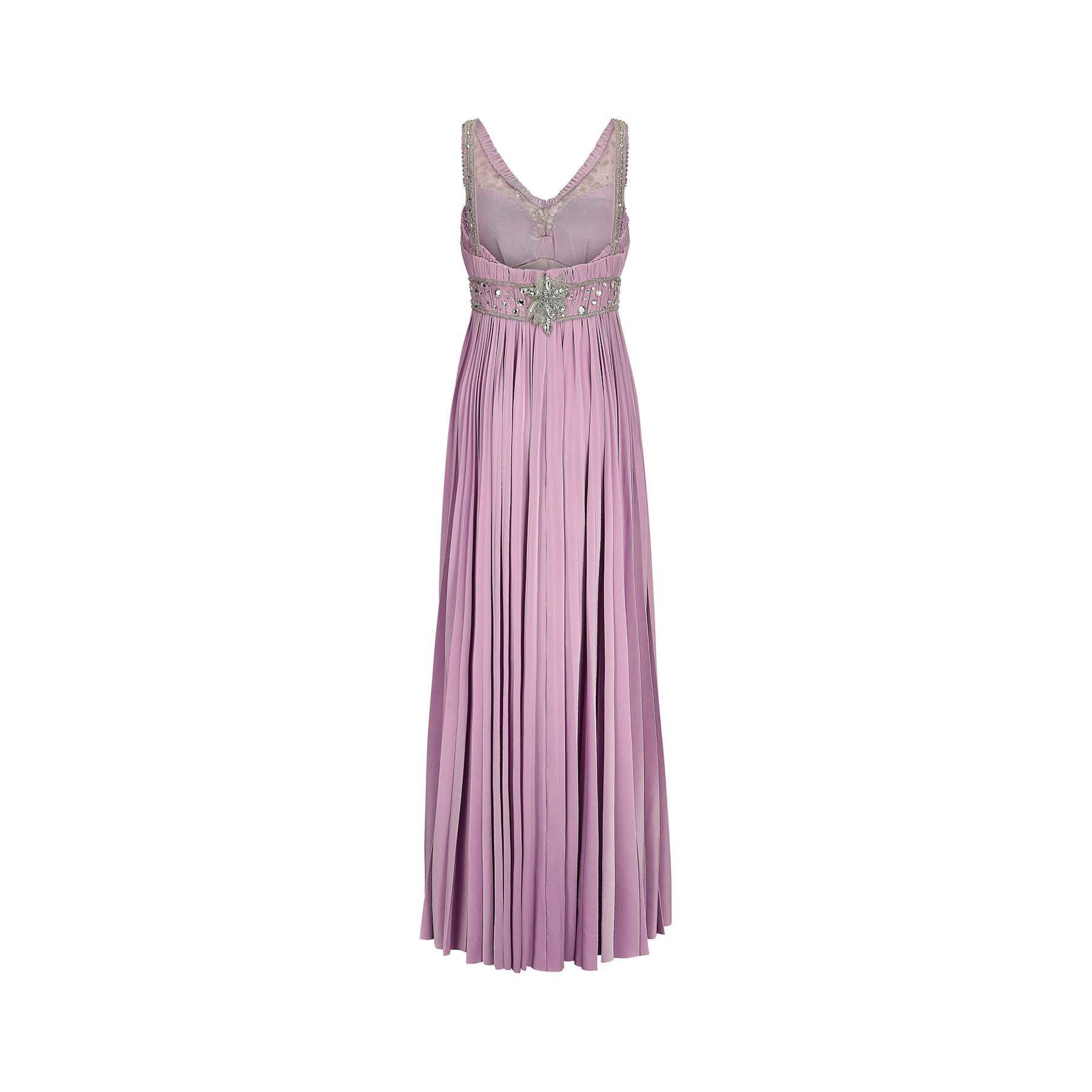 1990s Bespoke Lilac Crystal-Embellished Pleated Dress