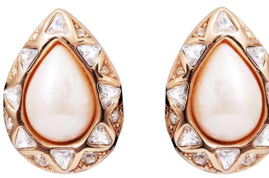 1990s Christian Dior Crystal and Pearl Tear Drop Earrings