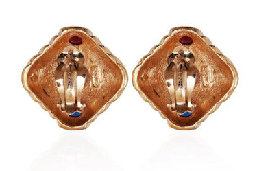 1990s Ciner Gold and Glass Cabochon Earrings
