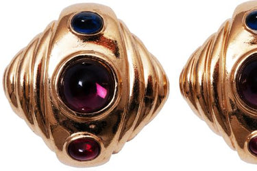1990s Ciner Gold and Glass Cabochon Earrings