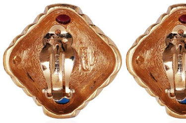 1990s Ciner Gold and Glass Cabochon Earrings