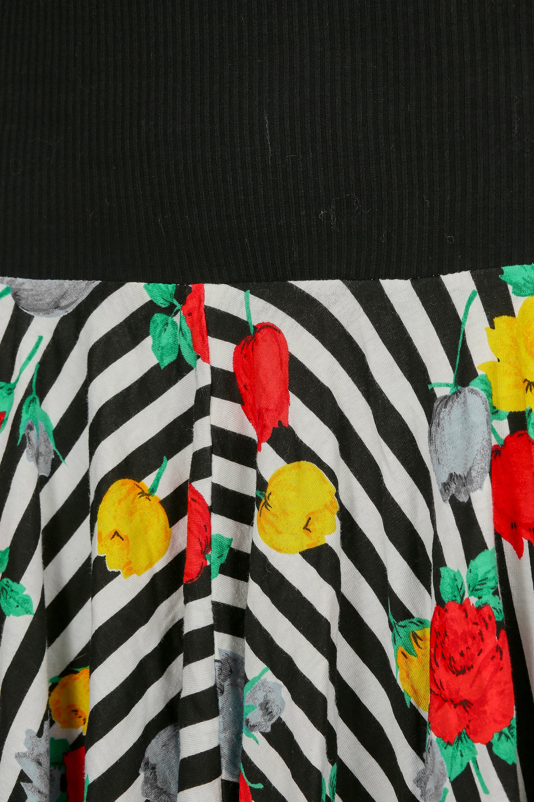 1980s Cotton Floral Camelia Print Striped Dress