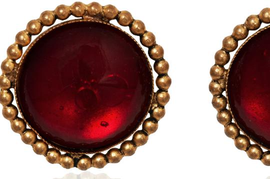 1990s Haute Couture Yves Saint Laurent Red and Gold Gripoix Earrings