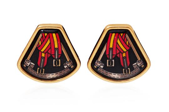 ARCHIVE - 1990s Hermes Gold-Plated Equestrian Fan-Shaped Earrings