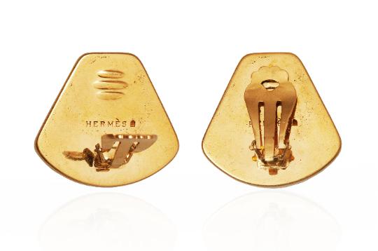 ARCHIVE - 1990s Hermes Gold-Plated Equestrian Fan-Shaped Earrings