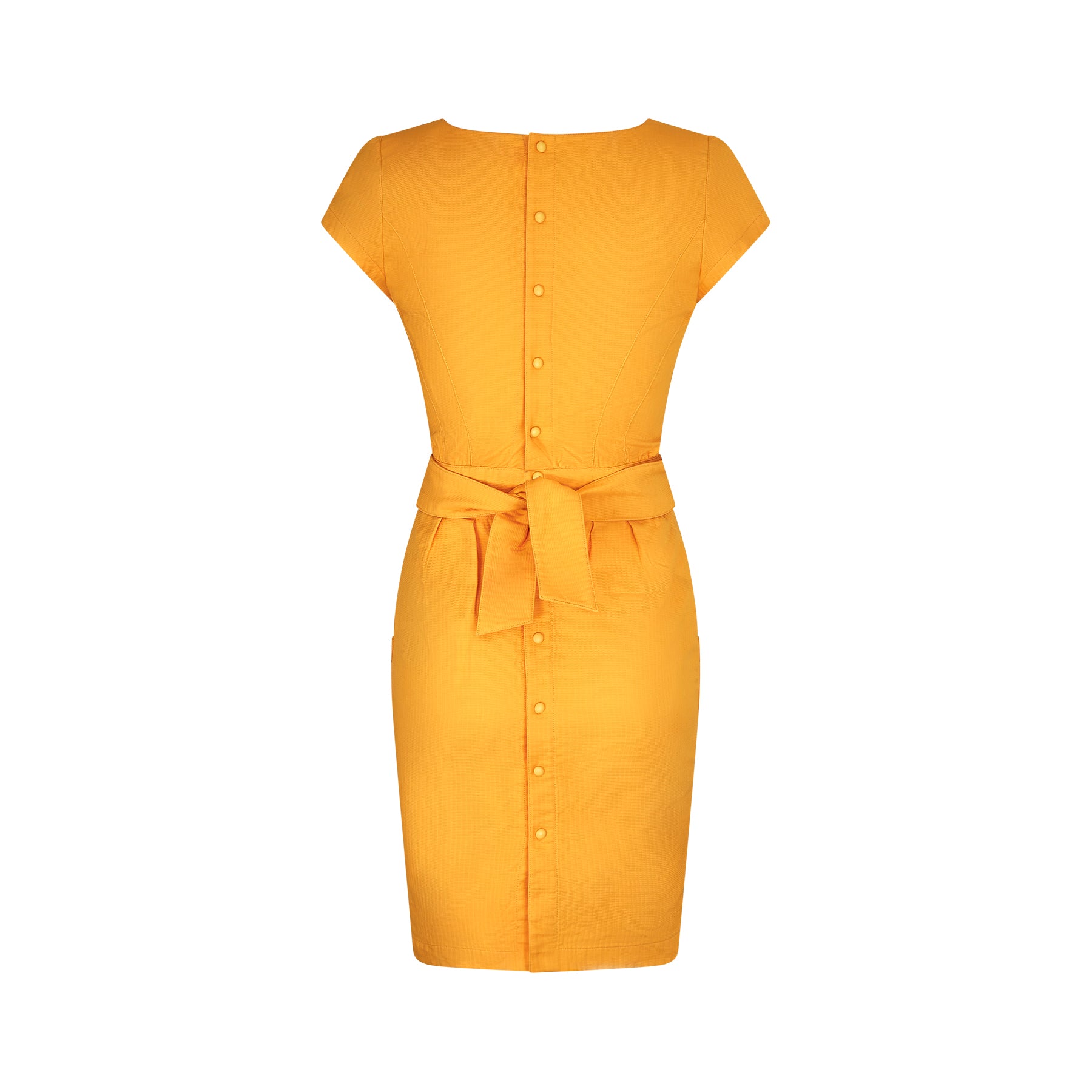 1990s Thierry Mugler Yellow Textured Cotton Dress