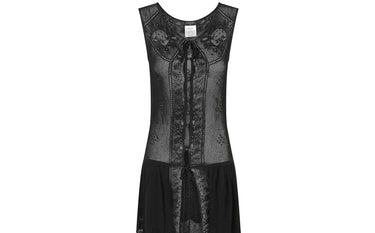 ARCHIVE - Y2K Chanel Sleeveless Black Floral Fine Knitted Buttoned Dress