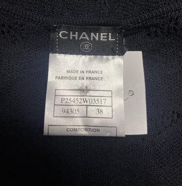 ARCHIVE - Y2K Chanel Sleeveless Black Floral Fine Knitted Buttoned Dress
