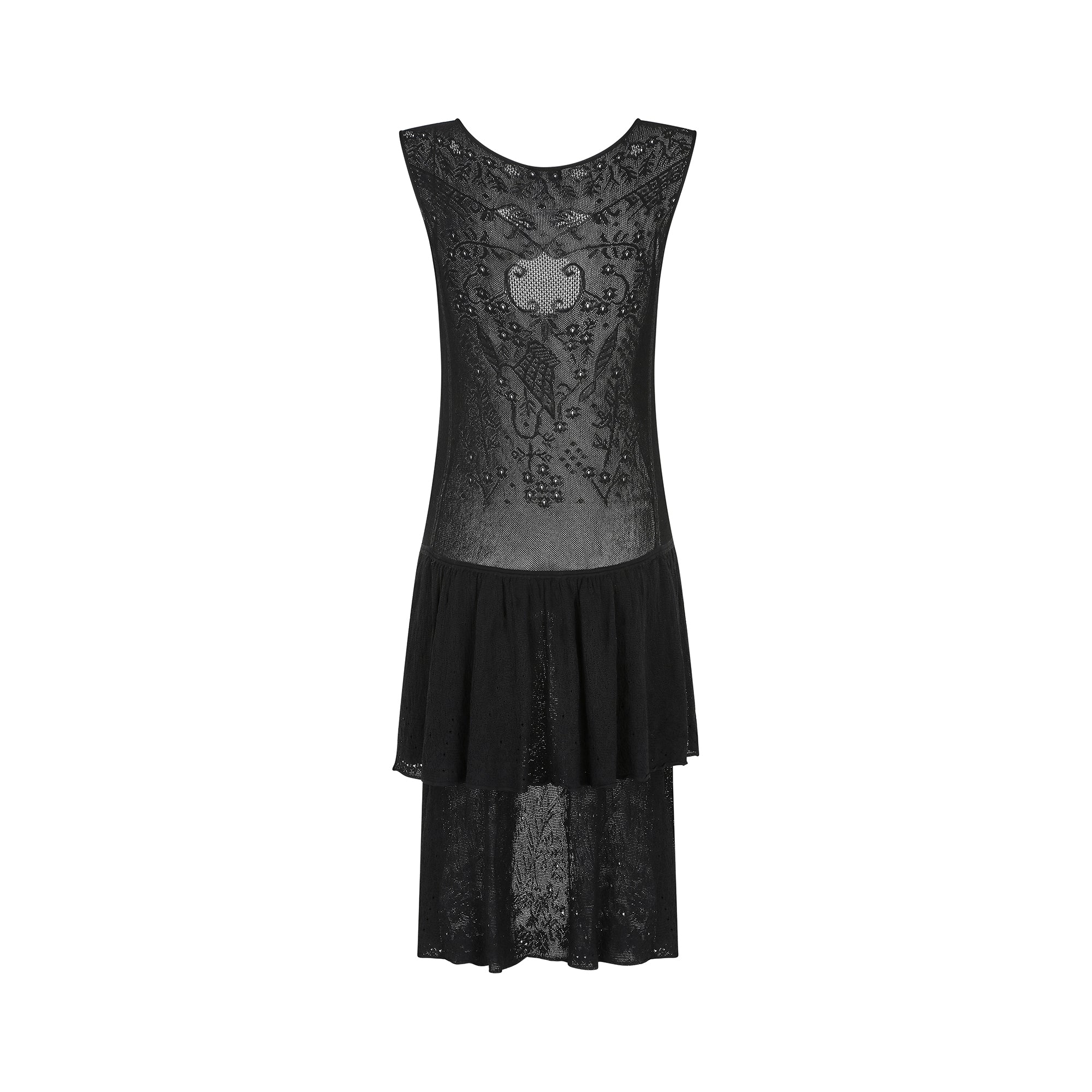 ARCHIVE - Y2K Chanel Sleeveless Black Floral Fine Knitted Buttoned Dress