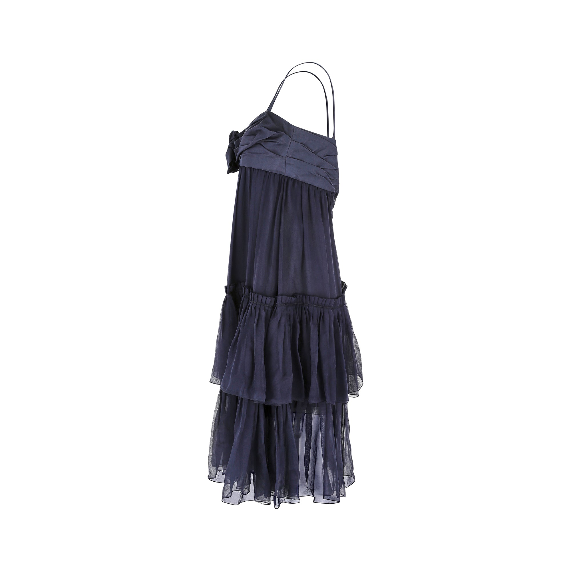 2008 Christian Dior Navy Silk Chiffon Babydoll Dress
