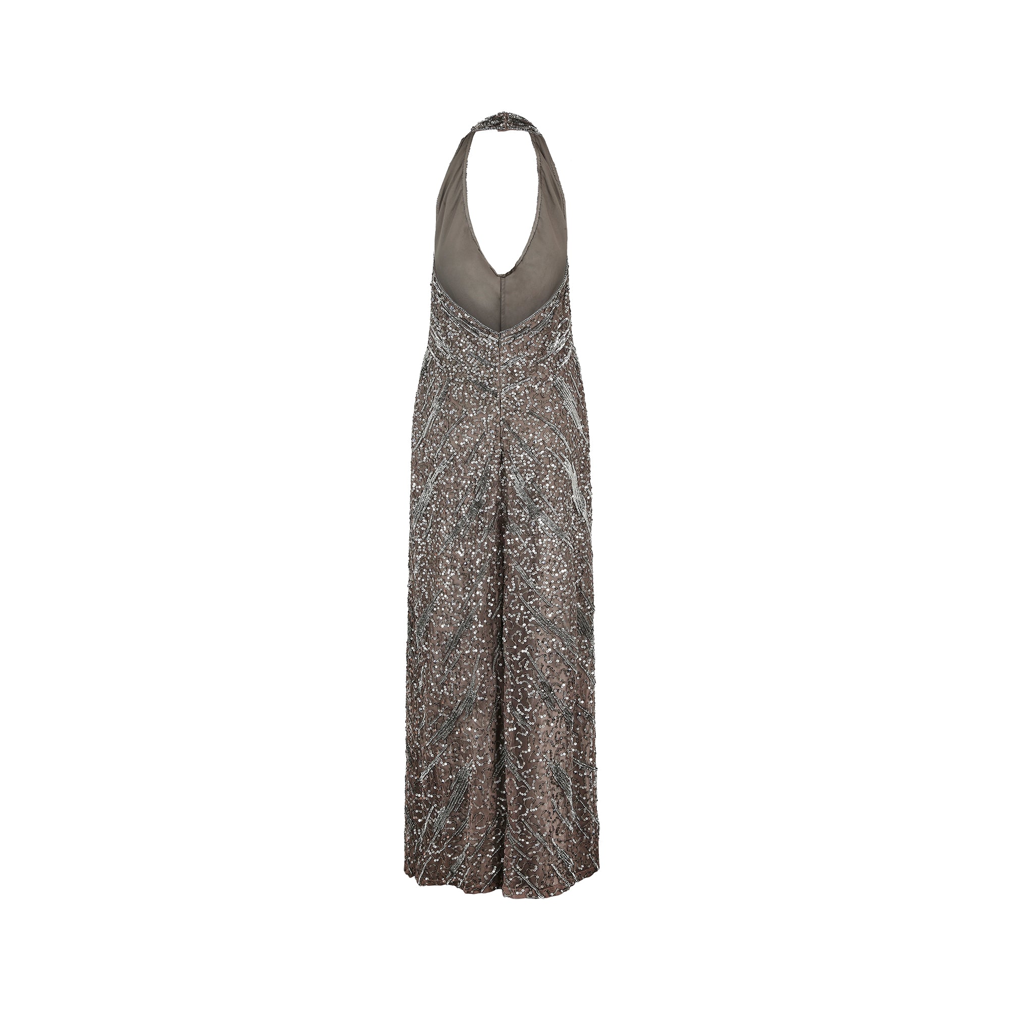 2000s Max Mara Silver Sequin Halter Neck Dress