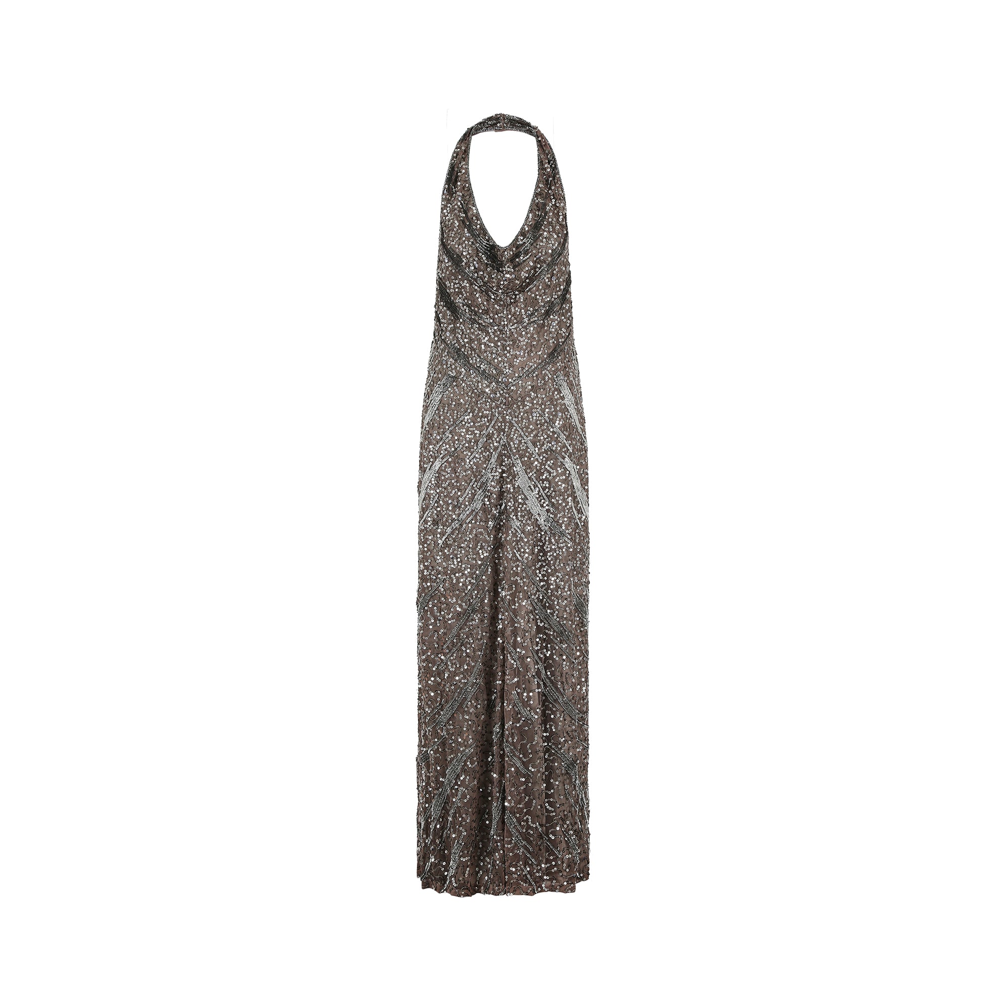 2000s Max Mara Silver Sequin Halter Neck Dress