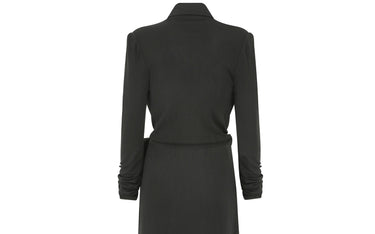 ARCHIVE - 2000s Yves Saint Laurent Long Sleeve Black Jersey Wrap Dress