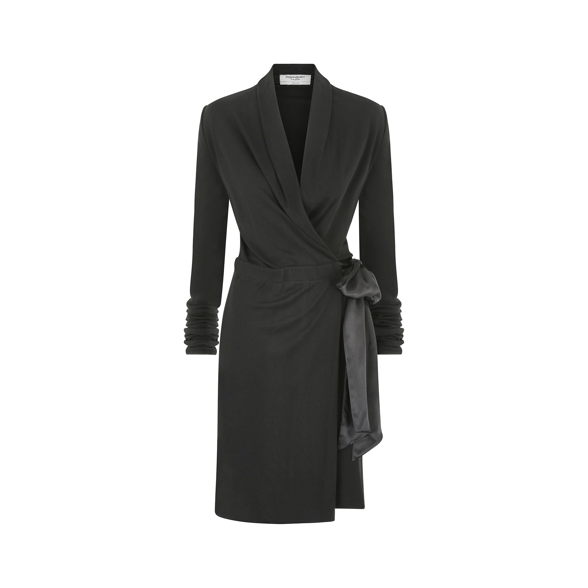 2000s Yves Saint Laurent Long Sleeve Black Jersey Wrap Dress