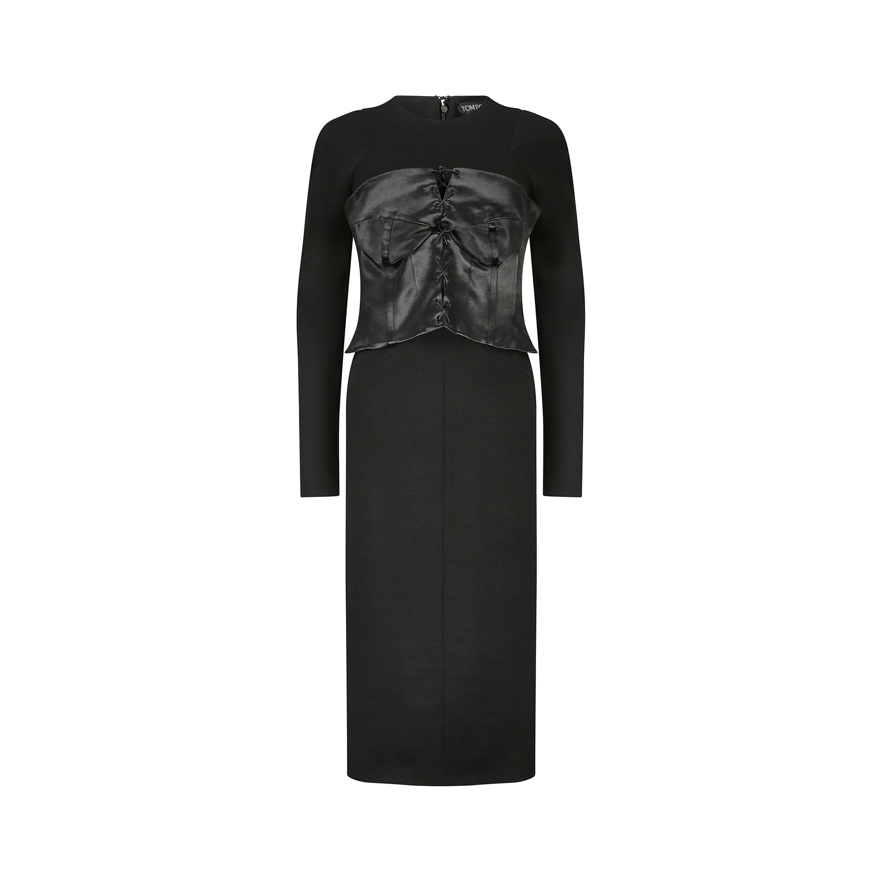 2011 Tom Ford Black Jersey Wool and Satin Corset Dress