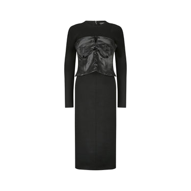 2011 Tom Ford Black Jersey Wool and Satin Corset Dress