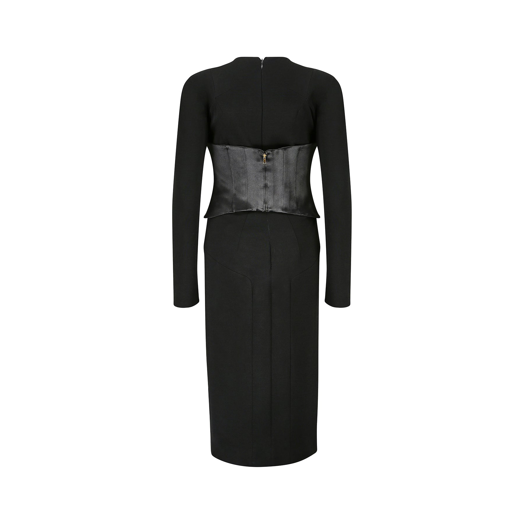 2011 Tom Ford Black Jersey Wool and Satin Corset Dress