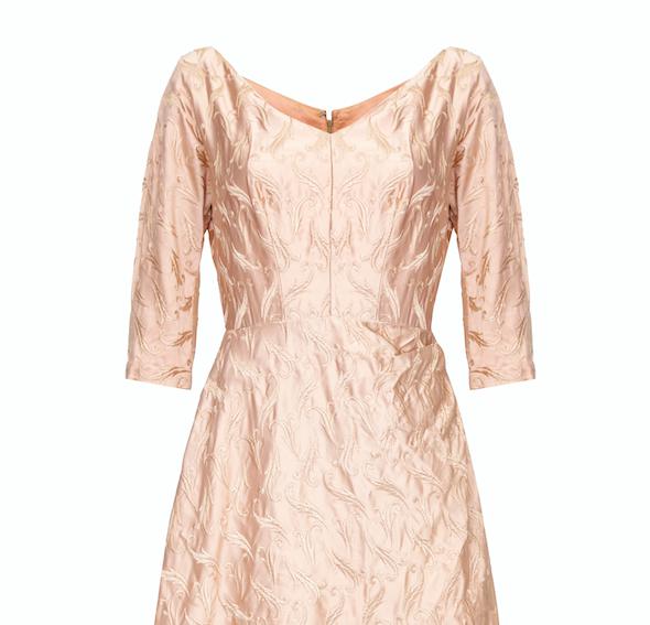 1950s Rose Gold Embroidered Silk Dress-Dress-CIRCA VINTAGE LONDON