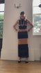 1990s Vintage Ozbek Striped Black & Nude Maxi Dress