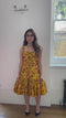 1950s Traina-Norrell Yellow Taffeta Silk Rose Print Dress