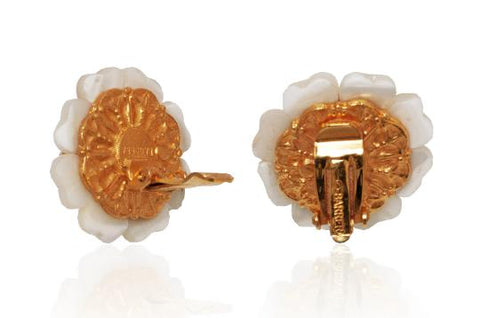 Barrera 1990s Mother of Pearl Floral Clip on Earrings