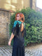 1980s Casadei Black Ruched Turquoise Sequinned Dress with Cape