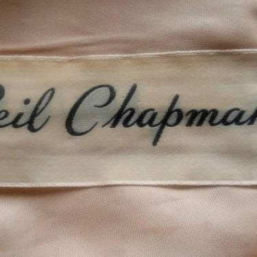 ARCHIVE - Ceil Chapman 1950s Peach Silk Dress With Beading and Velvet Ribbon Applique