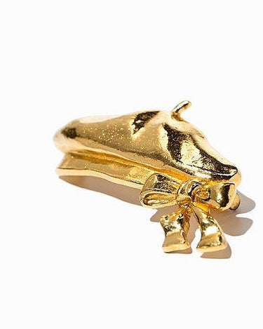 1980s Chanel Gold Beret Brooch With Bow-Brooch-CIRCA VINTAGE LONDON