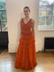 Couture 1960s Burnt Orange Silk Chiffon Gown with Crystal Bead Embellishments