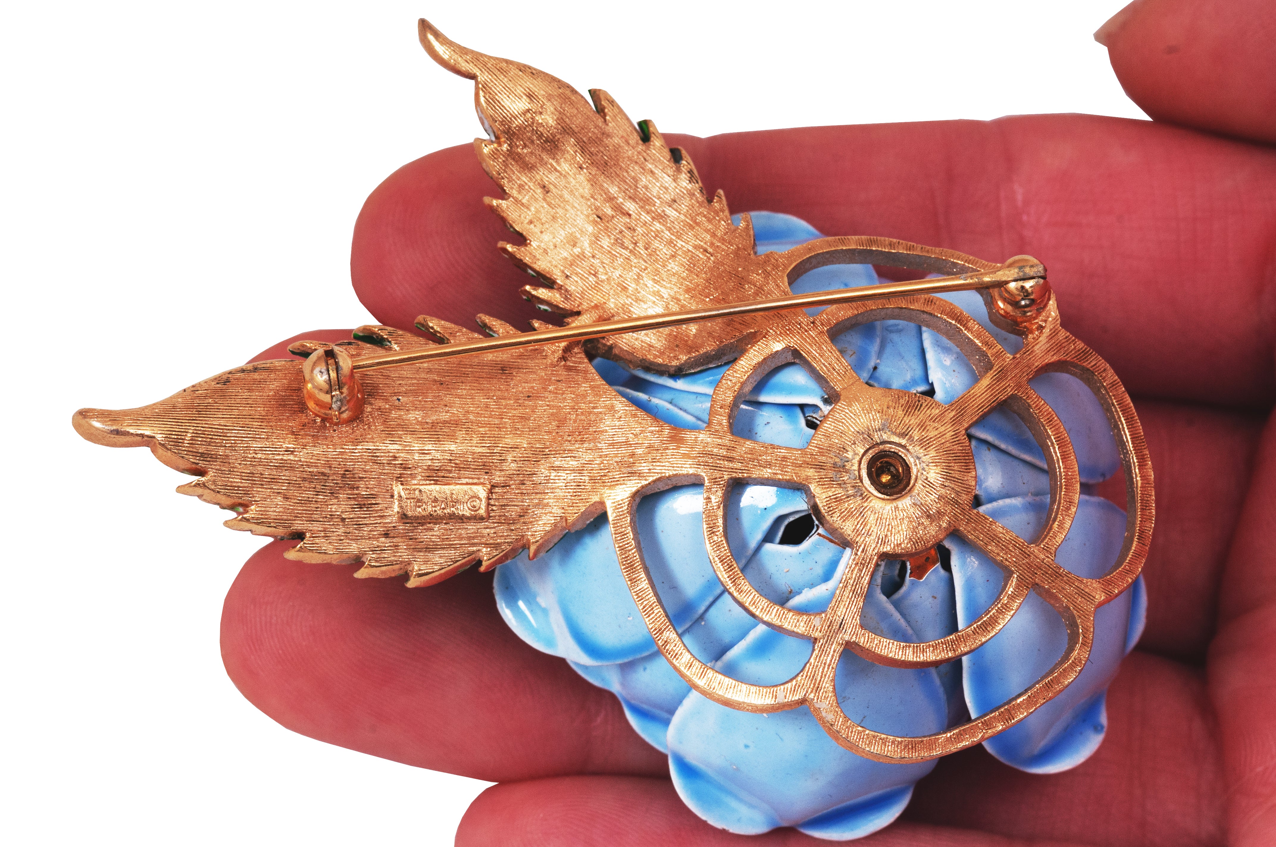 ARCHIVE: 1960s Large Crown Trifari Enamel Blue Flower Brooch