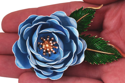 ARCHIVE: 1960s Large Crown Trifari Enamel Blue Flower Brooch