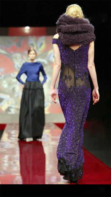 2007 Runway Guy Laroche Purple Sequin Maxi Dress