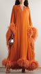 1970s Guy Laroche Couture Coral Red Feather Dress
