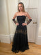 Fred Perlberg 1940s Black and Gold Chiffon Evening Dress with Matching Gloves