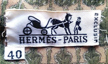 ARCHIVE - Hermes 1970s Silk Sage Green Oakleaf Print Blouse and Skirt Suit