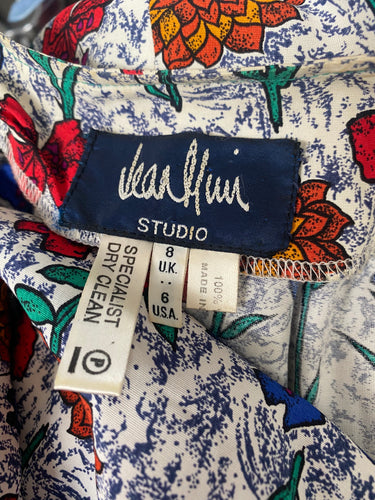 1980s Jean Muir Floral Viscose Peplum Skirt Suit