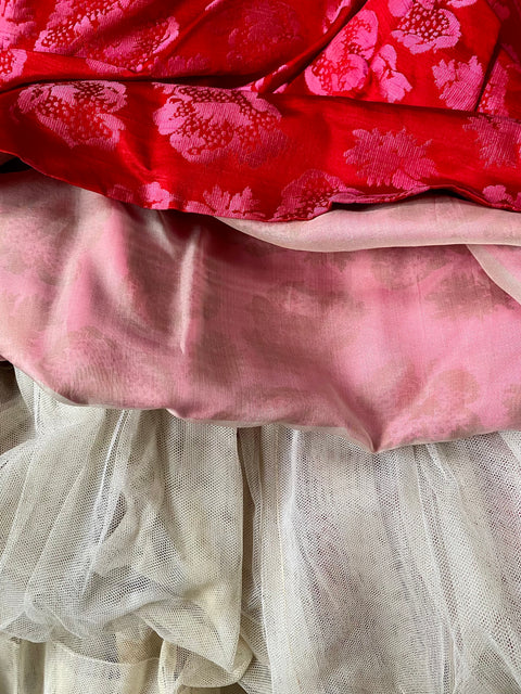 1950s Christian Dior Paris Pink Silk Damask Dress
