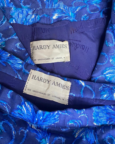 1960s Hardy Amies Blue Floral Silk Skirt Suit-CIRCA VINTAGE LONDON