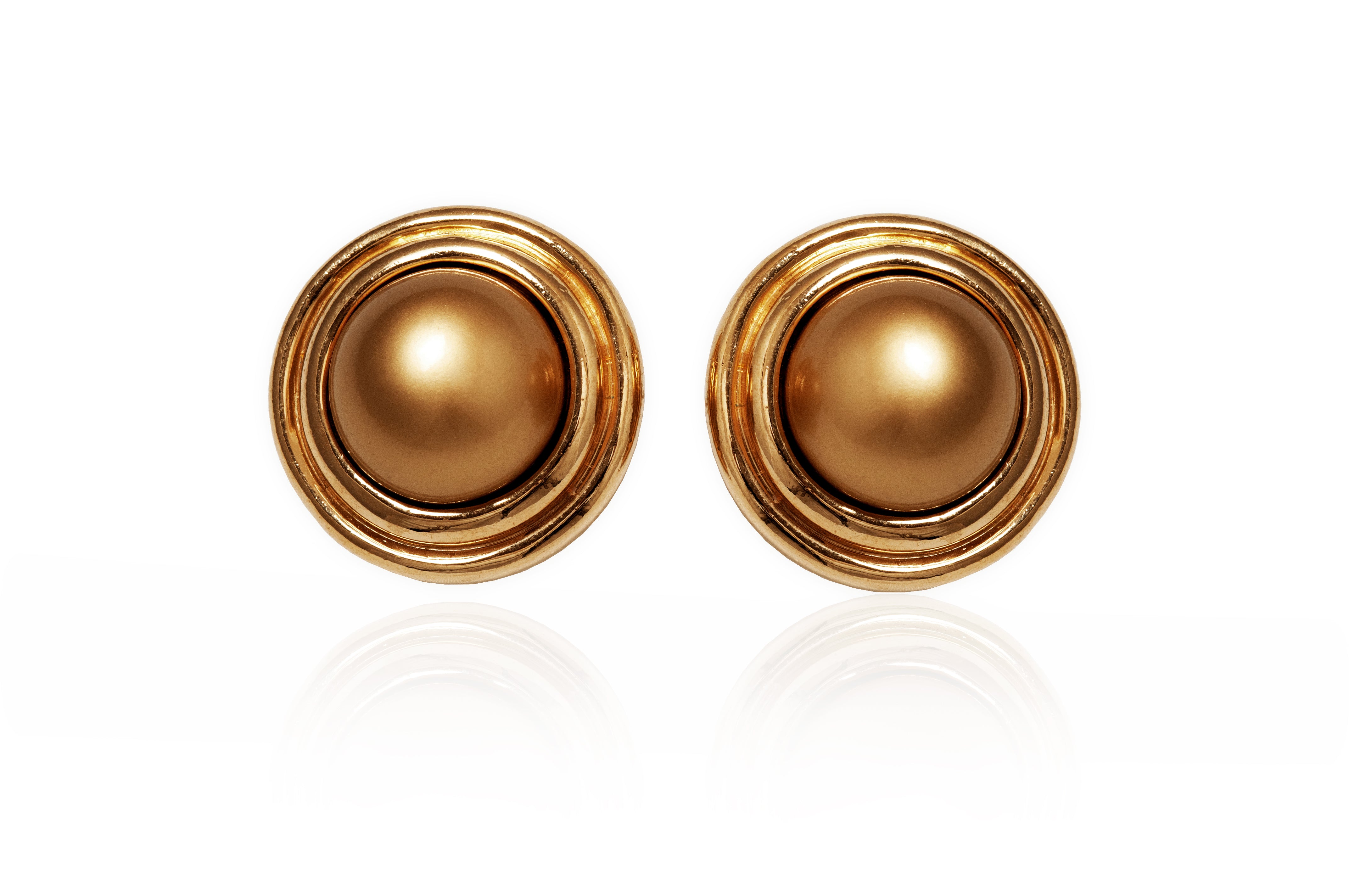 1990s Ciner Gold Tone Button Clip-on Earrings