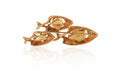 1970s Novelty Trifari Gold and White Trio of Fish Brooch