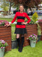 Scaasi 1990s Wool Red & Black Stripe Dress