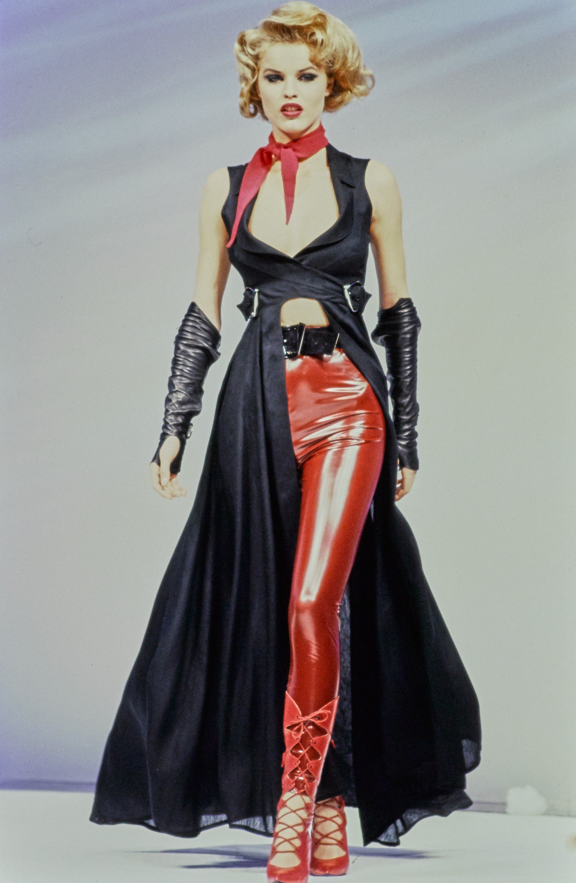 ARCHIVE - 1990s Thierry Mugler Couture Halter Neck Red Dress CIRCA VINTAGE ARCHIVE - 1990s Thierry Mugler Couture Halter Neck Red Dress CIRCA VINTAGE