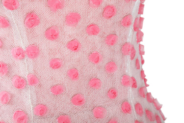 1950s Worth Haute Couture Pink and White Tulle Dress With Organza Bud Appliqués