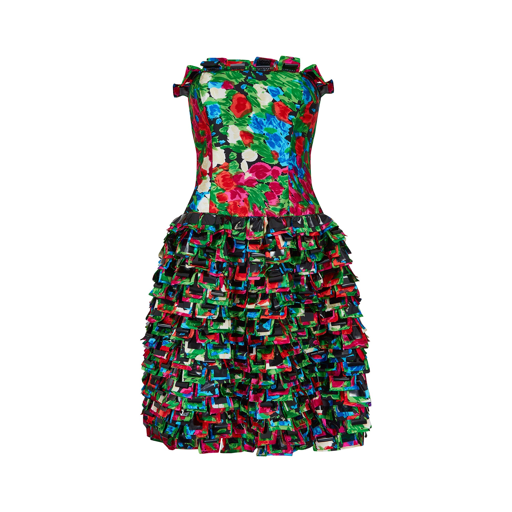 2008 Runway Oscar de la Renta Strapless Ruffle Tiered Dress