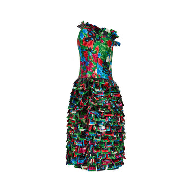 2008 Runway Oscar de la Renta Strapless Ruffle Tiered Dress