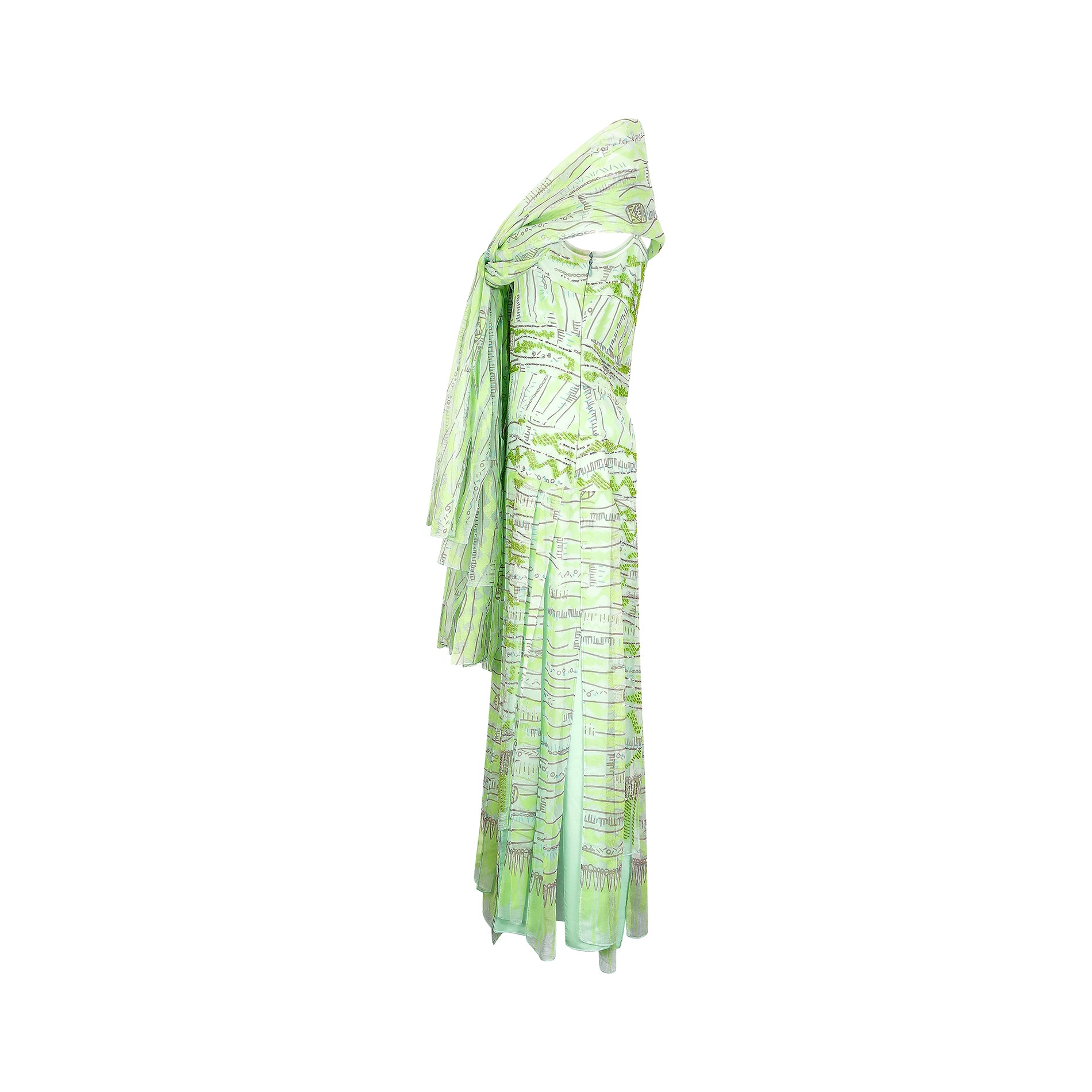 2010s Zandra Rhodes Couture Green Sequin Dress and Shawl Active