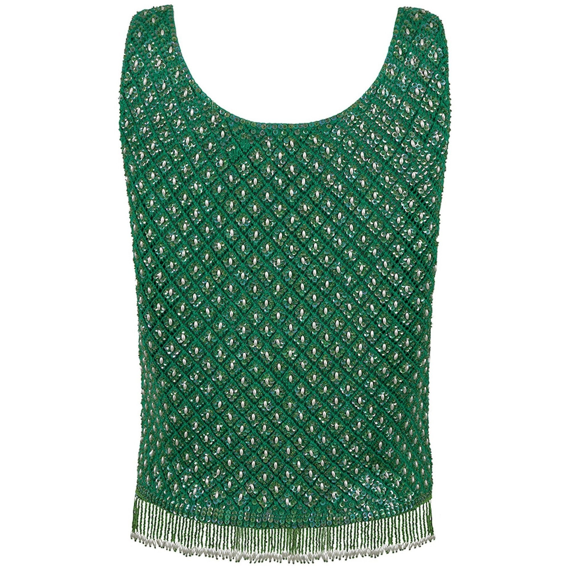 Alan Lee 1950s Emerald Wool Green Beaded Vest With Tassel Fringe