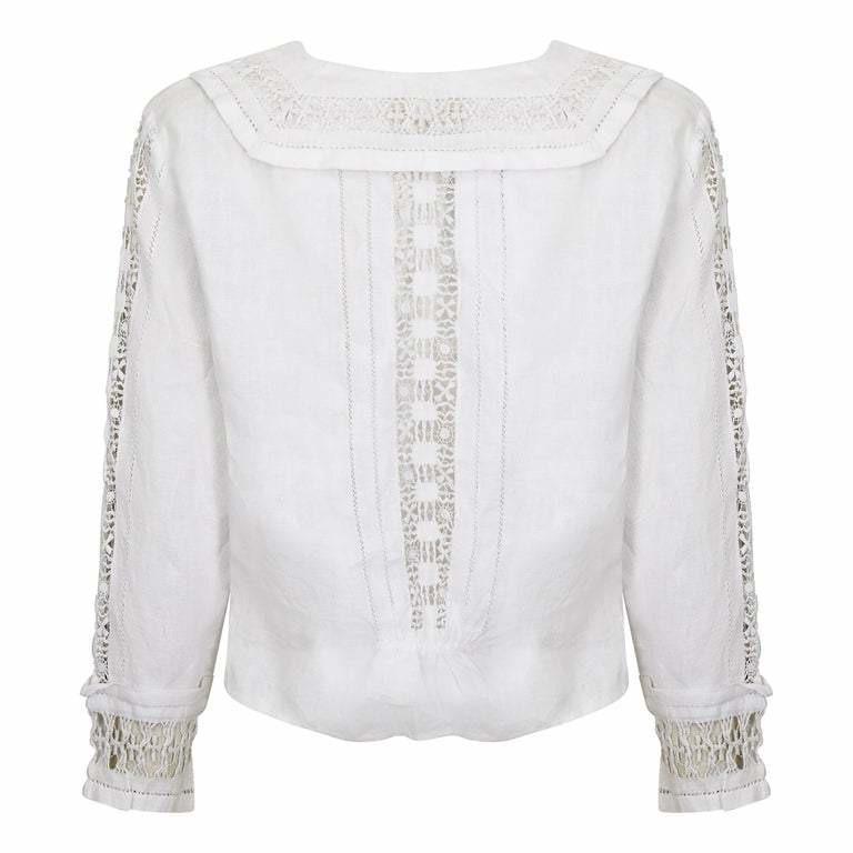 ARCHIVE - Antique Edwardian White Linen Blouse With Cut Out Work