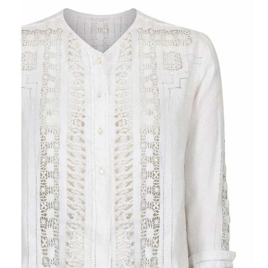Antique Edwardian White Linen Blouse With Cut Out Work